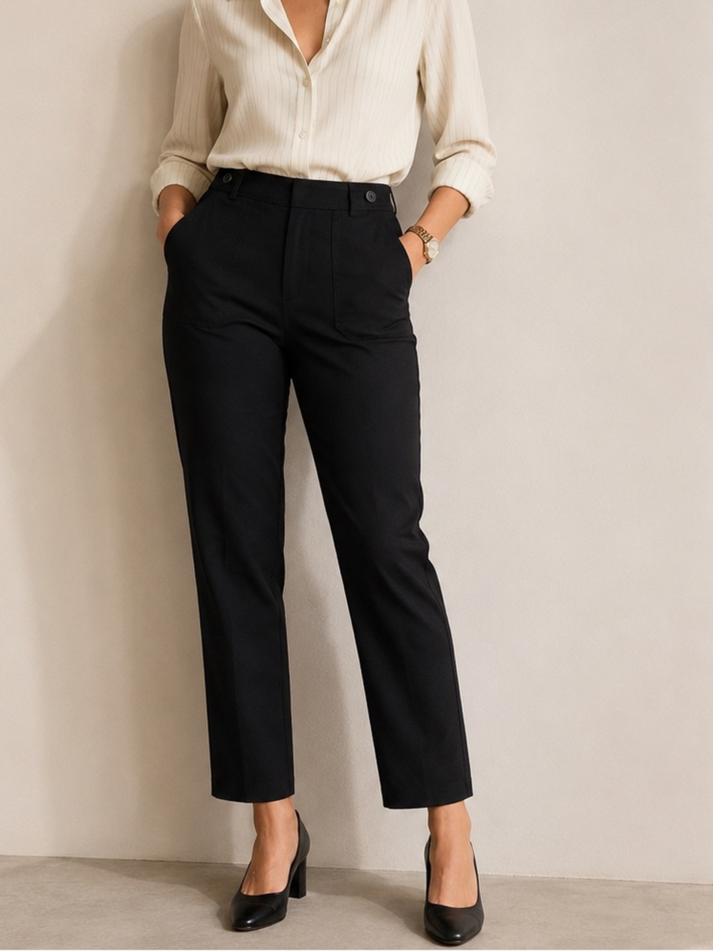SOHO Apparel Ltd Black Slim Straight Stretch Pants Large Career Casual Pull On